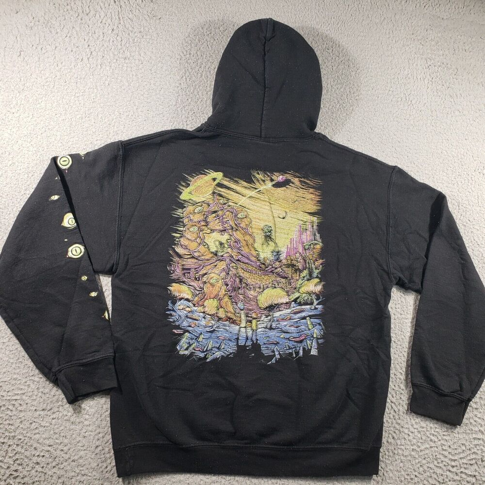Ricky Morty Hoodie Men's Medium Black Fleece Pullover Graphic Cotton Sweatshirt